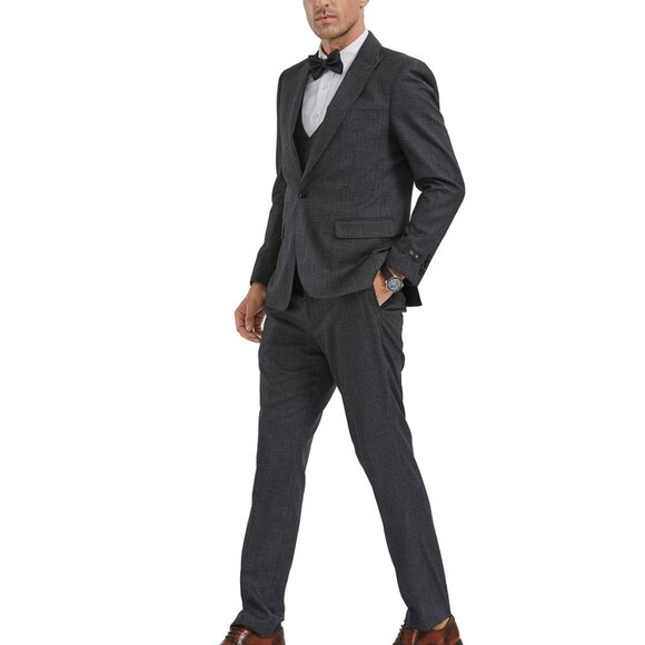 Charcoal Peak Lapel Double Breasted Vest Skinny Fit Tazzio Men's Suit